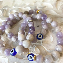 Load image into Gallery viewer, Crystal Evil Eye Bracelet (Amethyst, Pink Amethyst w/Silver or Gold)
