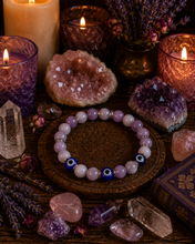 Load image into Gallery viewer, Crystal Evil Eye Bracelet (Amethyst, Pink Amethyst w/Silver or Gold)