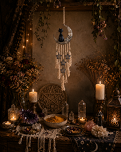 Load image into Gallery viewer, Macrame & Capiz Wind Chime - Cat & White Moon