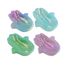 Load image into Gallery viewer, Rainbow Aura Quartz Crystal Hamsa Hand Dish (Evil Eye, Protection)
