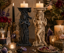 Load image into Gallery viewer, Maid, Mother, Crone Candle Holder (Triple Goddess, Feminine Cycle of Life) 2 Colors or Sets of 2 to Choose From

