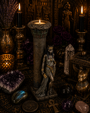 Load image into Gallery viewer, Bastet Leaning Against a Column Candleholder(Joy, Cats, Protection, Love, Dance, Music)
