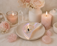 Load image into Gallery viewer, Angel Aura Rose Quartz Moon Dish (Love, Balance, Beauty, Offering, Goddess)
