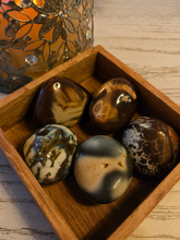 Load image into Gallery viewer, Orca Carnelian Palmstone, Ocean Agate (Truth, Communication, Peaceful Energy, Looking at Oneself, Opens One’s Talents)
