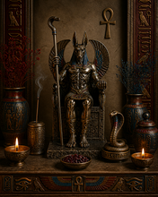 Load image into Gallery viewer, Anubis Sitting In A Throne (Protection, Guardian, Funeral, Afterlife, Divination)
