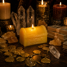 Load image into Gallery viewer, Golden Treasure Chest Fixed Candle (Success, Wealth, Attraction, Achievement)

