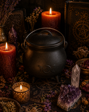 Load image into Gallery viewer, Cast Iron Cauldron 7 1/2", Triple Moon
