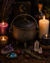 Load image into Gallery viewer, Cauldron Cast Iron 6" with Pentagram

