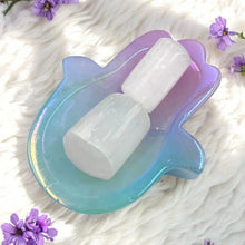 Load image into Gallery viewer, Rainbow Aura Quartz Crystal Hamsa Hand Dish (Evil Eye, Protection)
