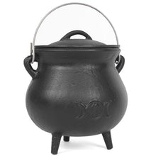 Load image into Gallery viewer, Cast Iron Cauldron 7 1/2", Triple Moon
