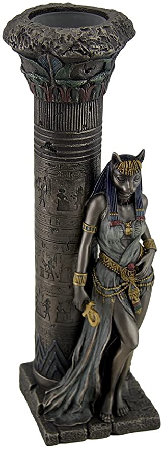 Bastet Leaning Against a Column Candleholder(Joy, Cats, Protection, Love, Dance, Music)