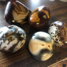 Load image into Gallery viewer, Orca Carnelian Palmstone, Ocean Agate (Truth, Communication, Peaceful Energy, Looking at Oneself, Opens One’s Talents)
