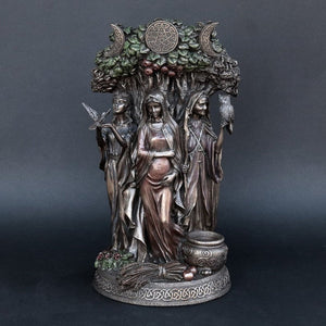 Triple Goddess Bronze Statue (Honors the Cycle of Life, Moon, Maiden, Mother, Crone)